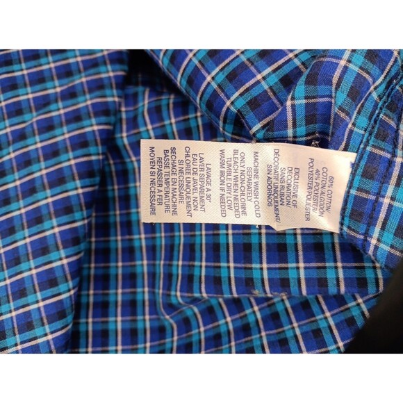 Large Mens Chaps Easy Care Blue Plaid Long Sleeve Button Up Shirt - Picture 6 of 6